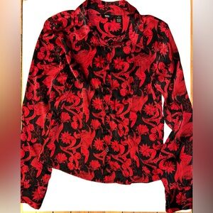 Mossimo 100% Silk Red & Black Button Down Long Sleeve Dress Shirt